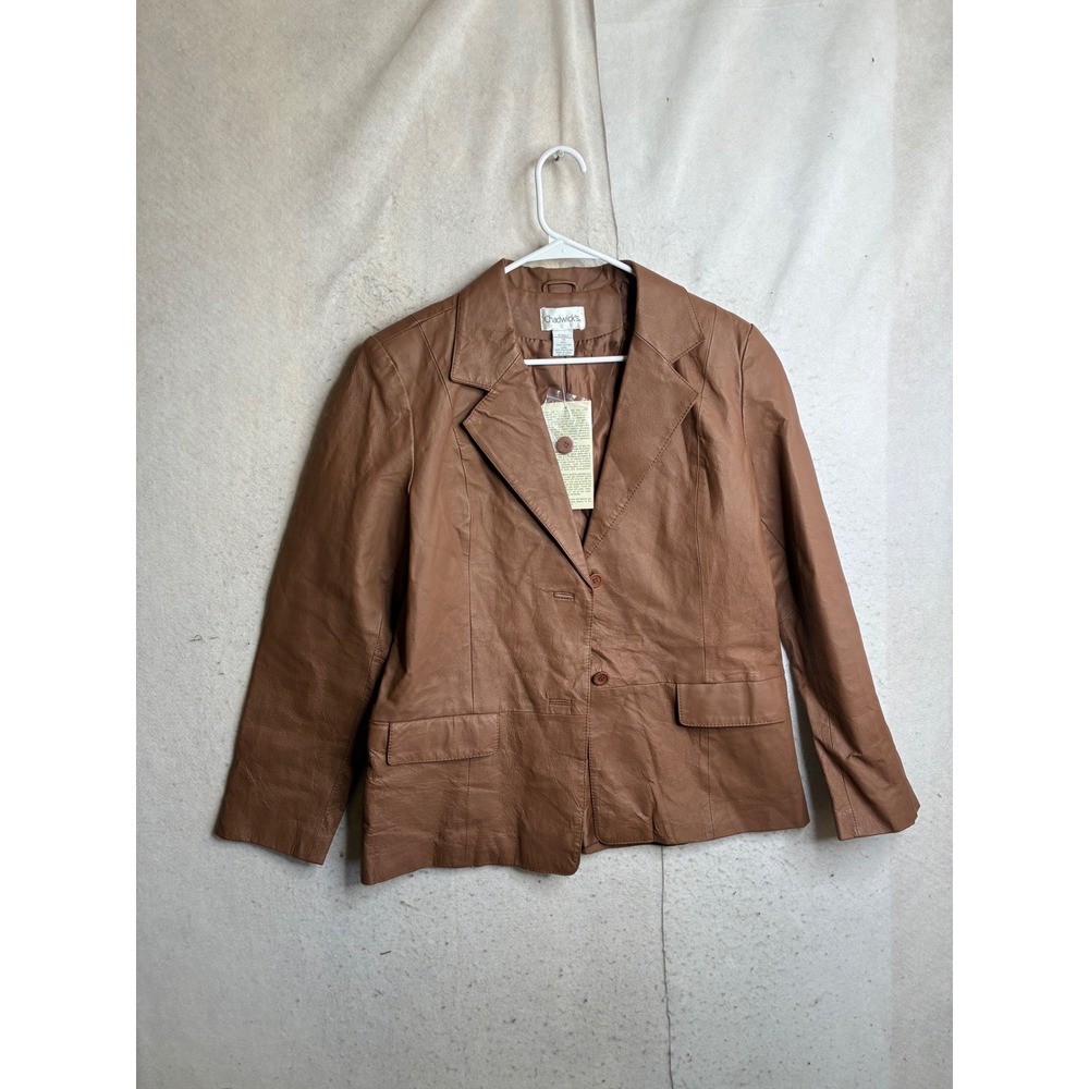 NWT Chadwicks Womens Genuine Leather Blazer Jacket Tan Brown Size 14 46-0006-0